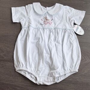 White Baby Romper with Embroidered Elephant